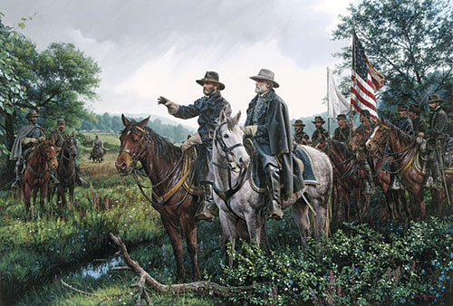 CSA Cavalry surrenders to USA Cavalry.